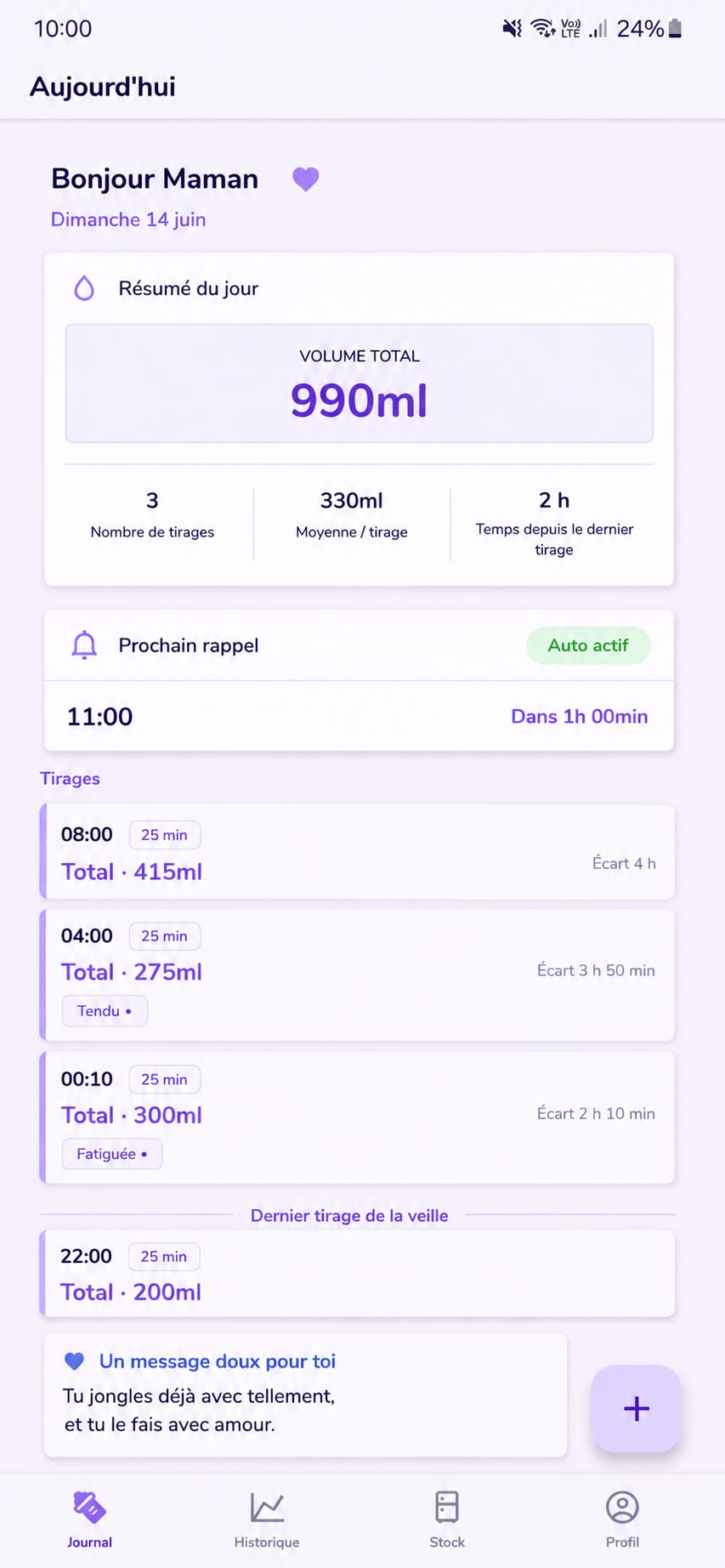 PumpDiary - Vue journal quotidien